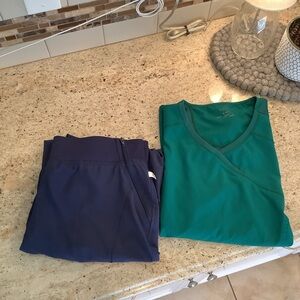 Set Cherokee Navy Scrub Jogger Pants XL Tall with Green Scrub Top Size XL